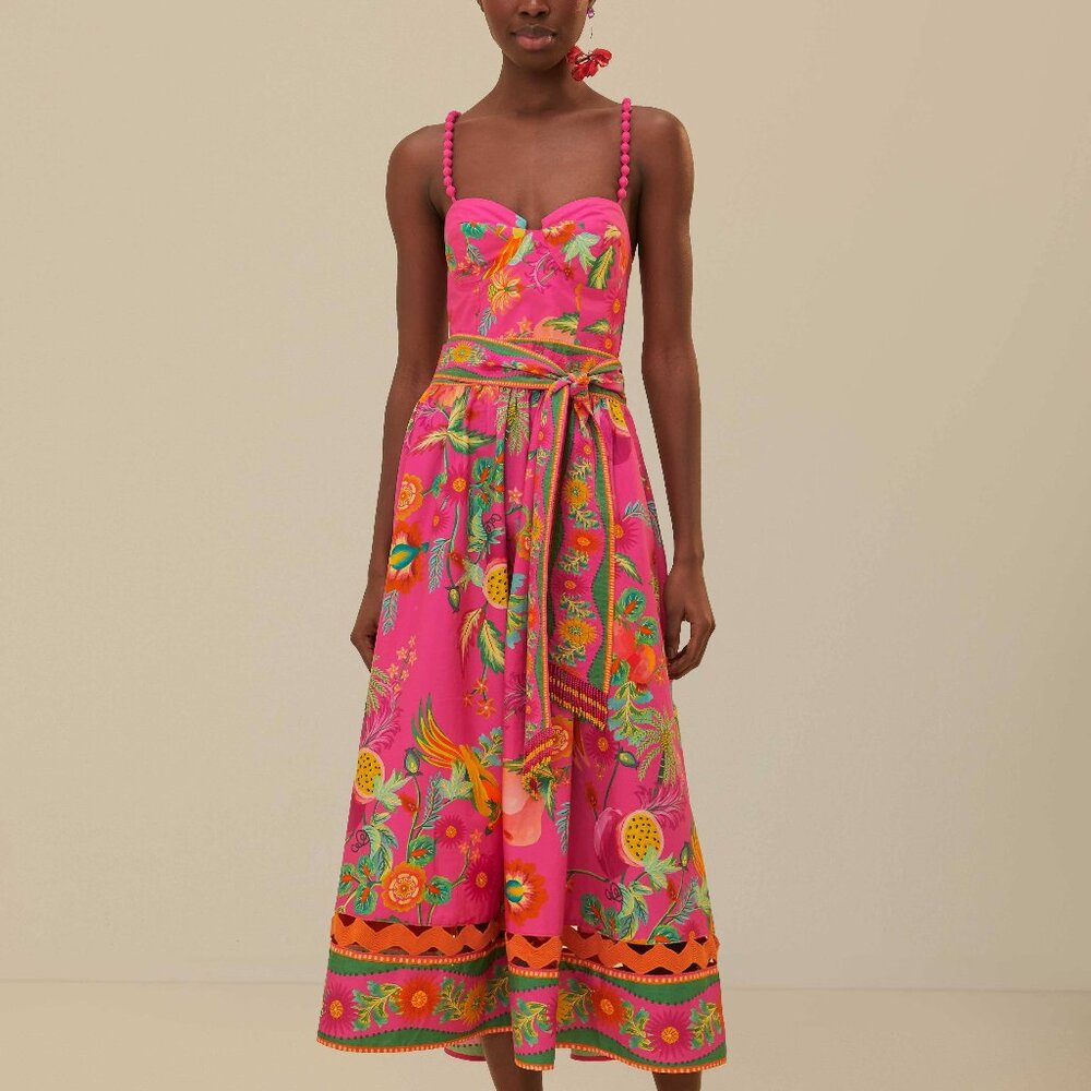 FARM Rio Pink Floral Midi Dress